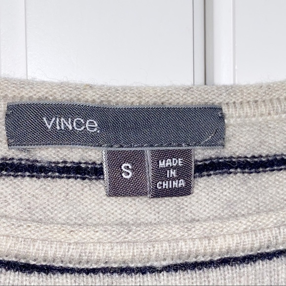 Vince  | Wool/Cashmere Striped Scoop Neck Sweater Cream/Black Small - Picture 7 of 10